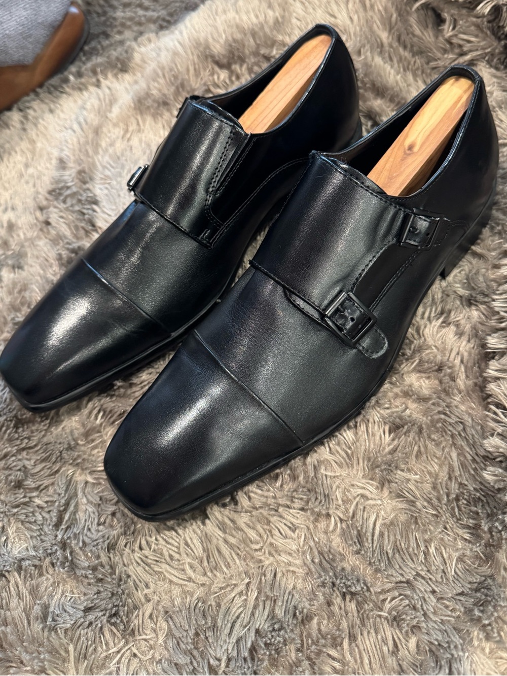 Kenneth Cole Reaction Black Leather Double Monk Strap Oxfords